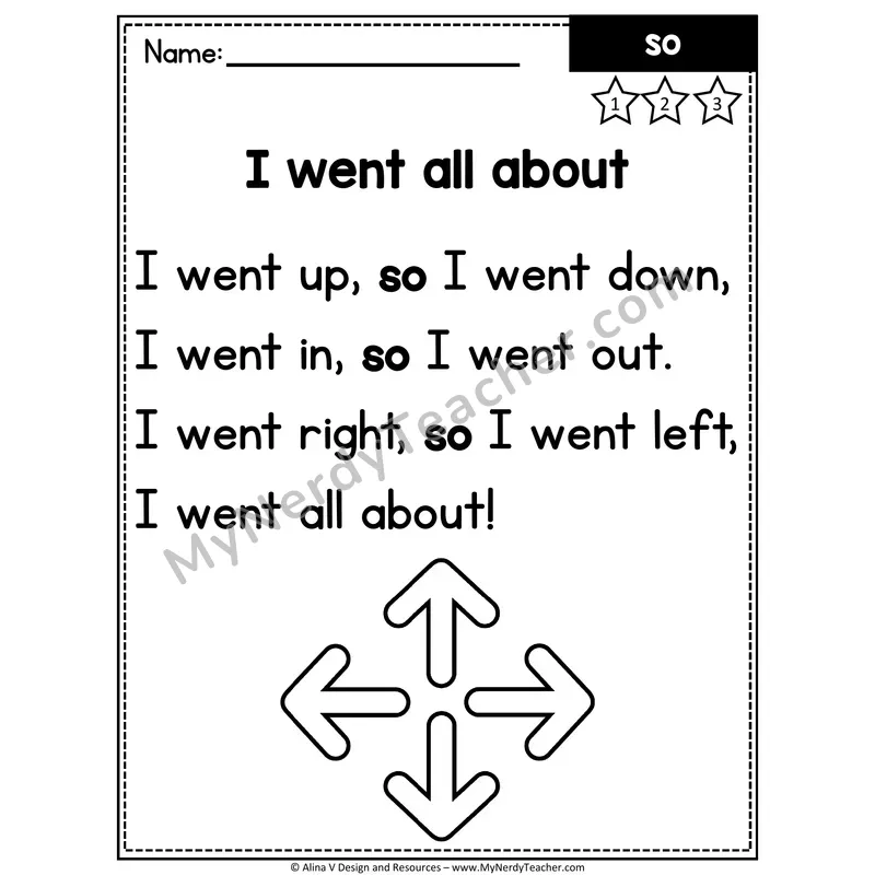 Kindergarten Sight Word Poem — So