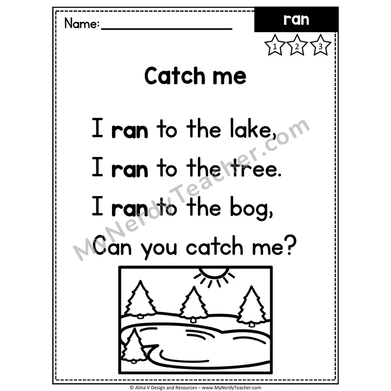 Kindergarten Sight Word Poem — Ran