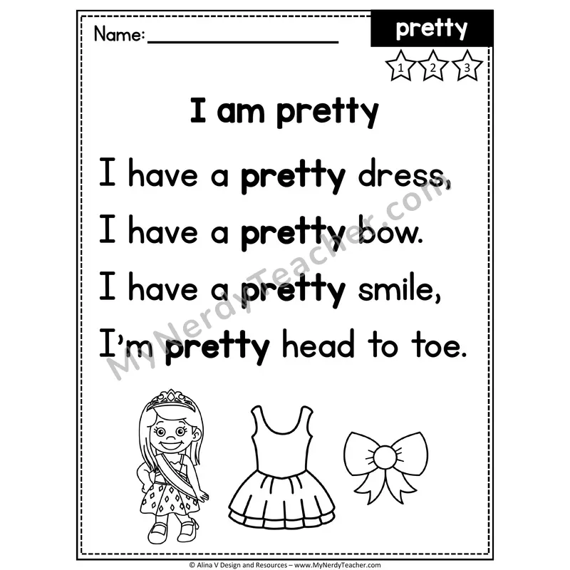 Kindergarten Sight Word Poem — Pretty