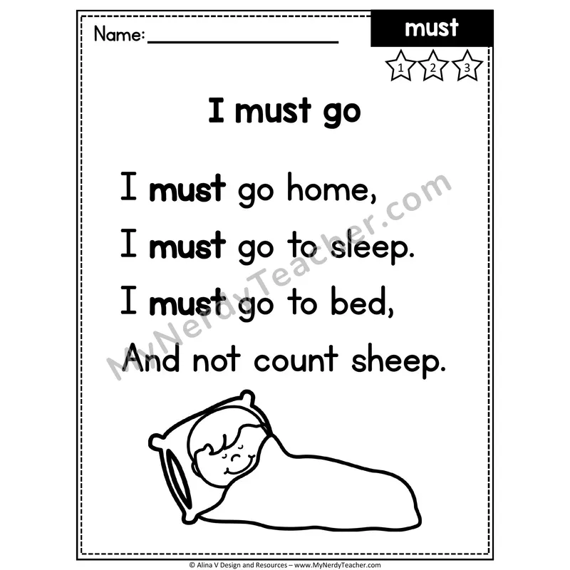 Kindergarten Sight Word Poem — Must