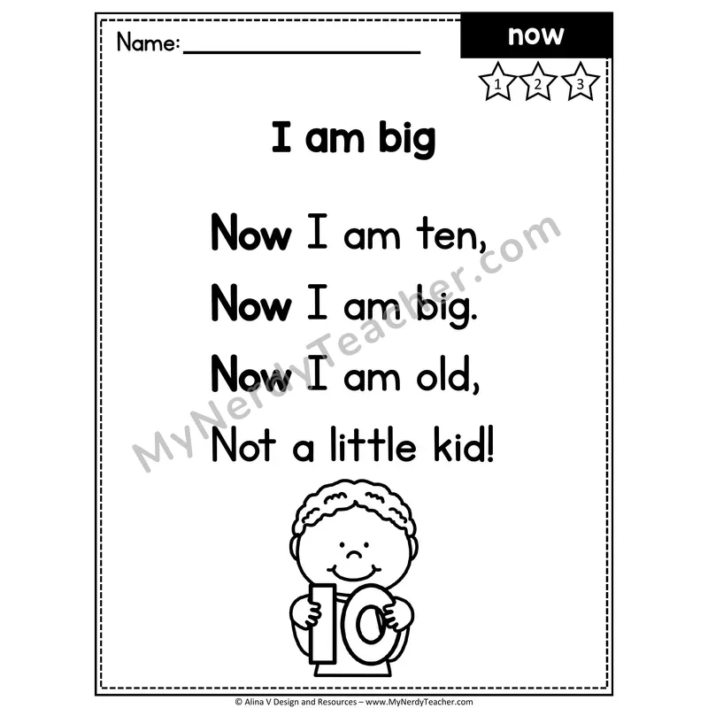 Kindergarten Sight Word Poem — Now