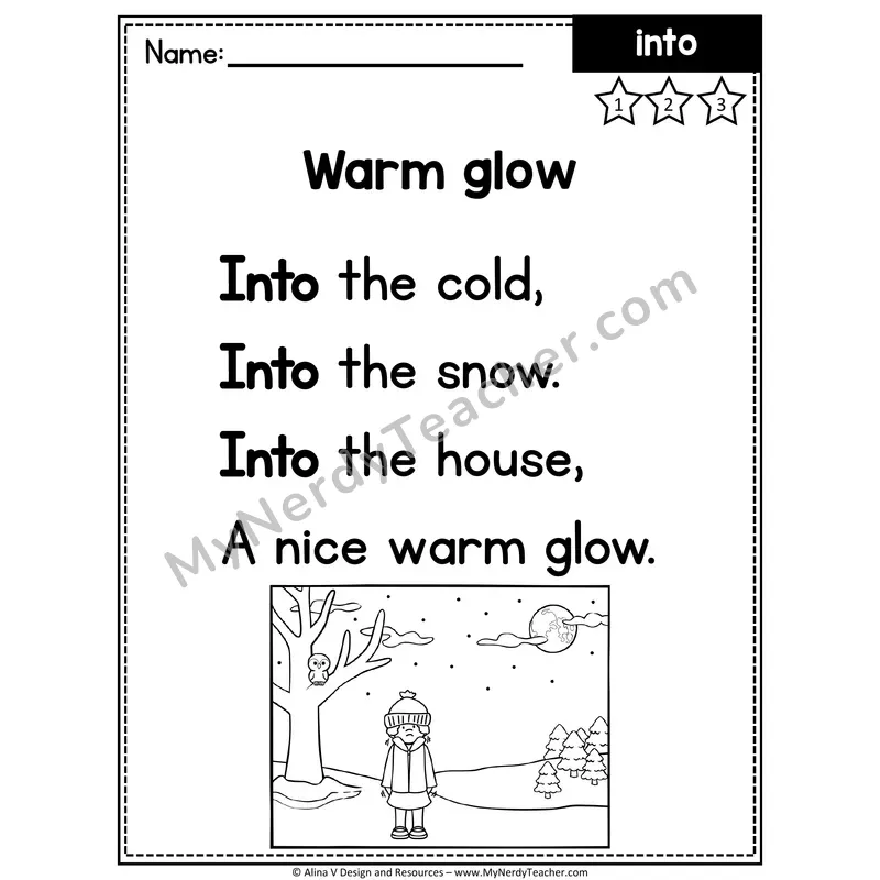 Kindergarten Sight Word Poem — Into