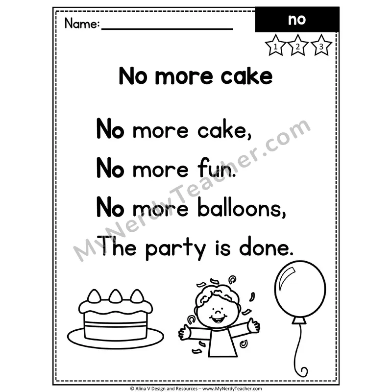 Kindergarten Sight Word Poem — No
