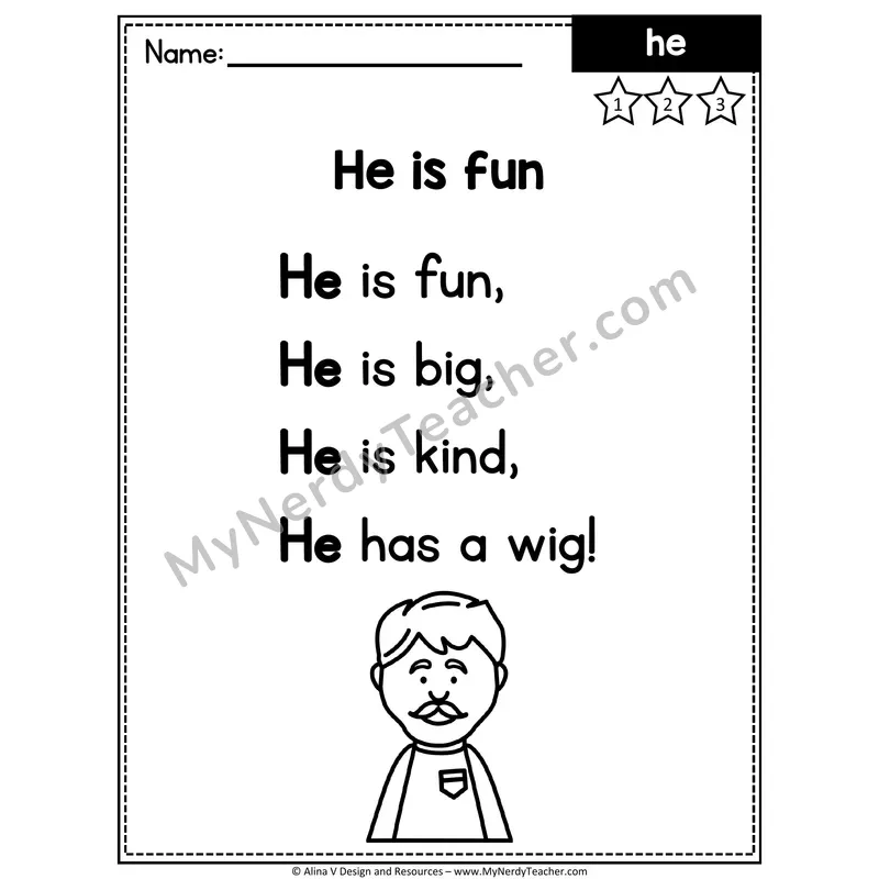 Kindergarten Sight Word Poem — He
