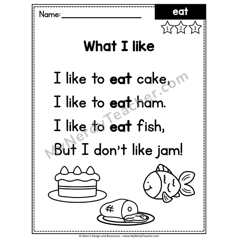 Kindergarten Sight Word Poem — Eat