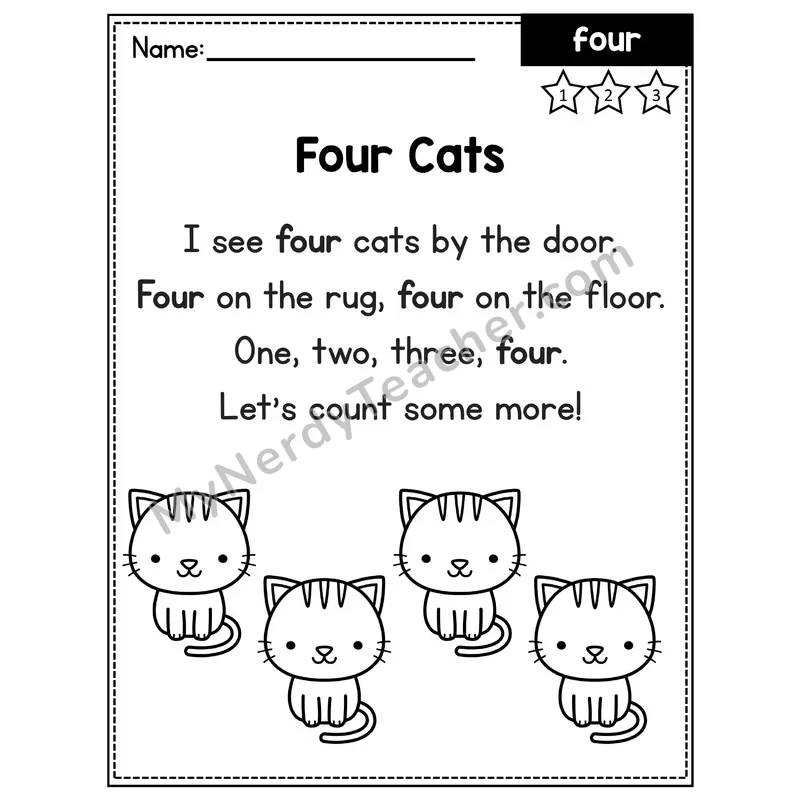 Kindergarten Sight Word Poem — Four