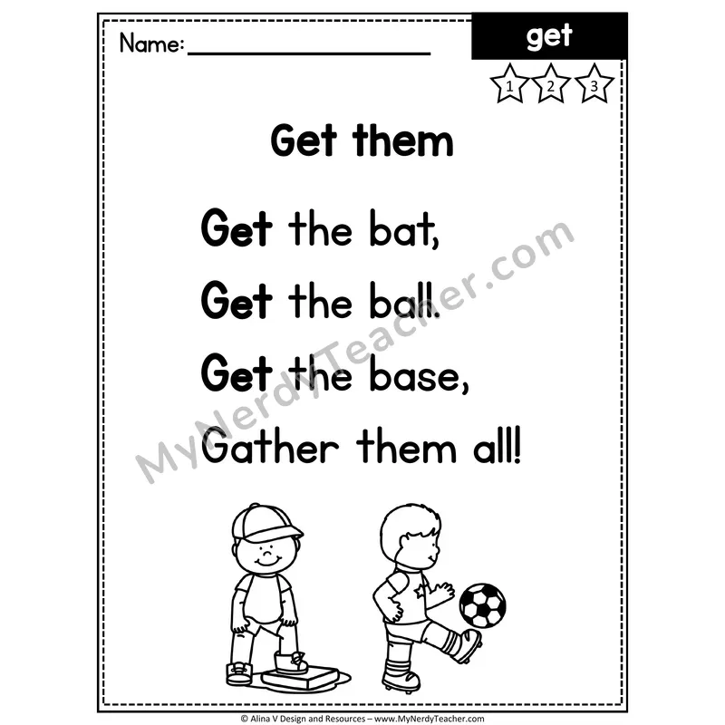 Kindergarten Sight Word Poem — Get