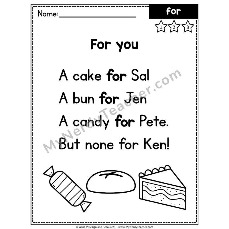 Kindergarten Sight Word Poem — For