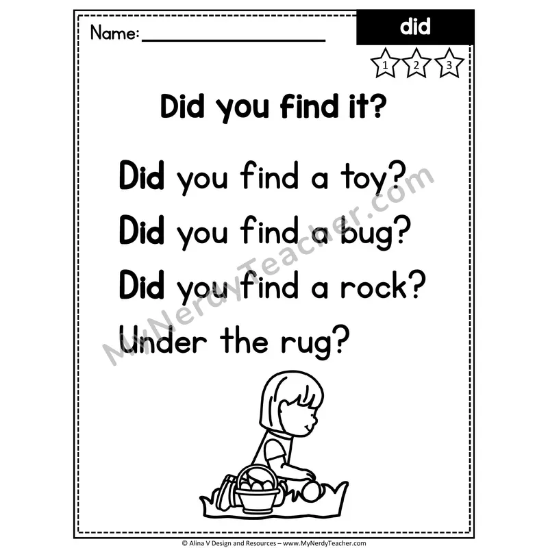 Kindergarten Sight Word Poem — Did