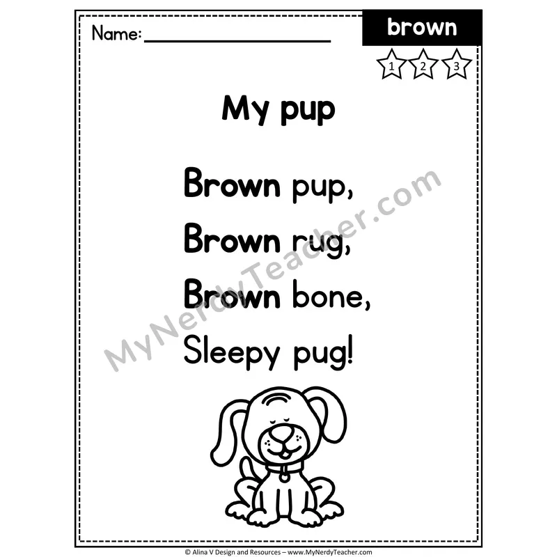 Kindergarten Sight Word Poem — Brown