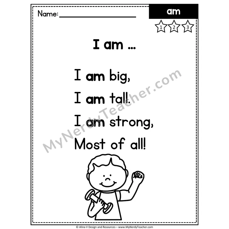 Kindergarten Sight Word Poem — Am