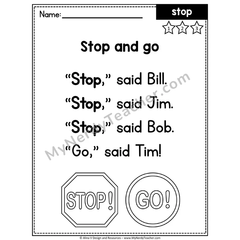 1st Grade Sight Word Poem — Stop