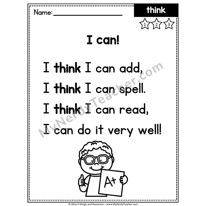 1st Grade Sight Word Poem — Think