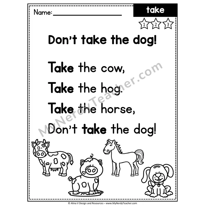 1st Grade Sight Word Poem — Take