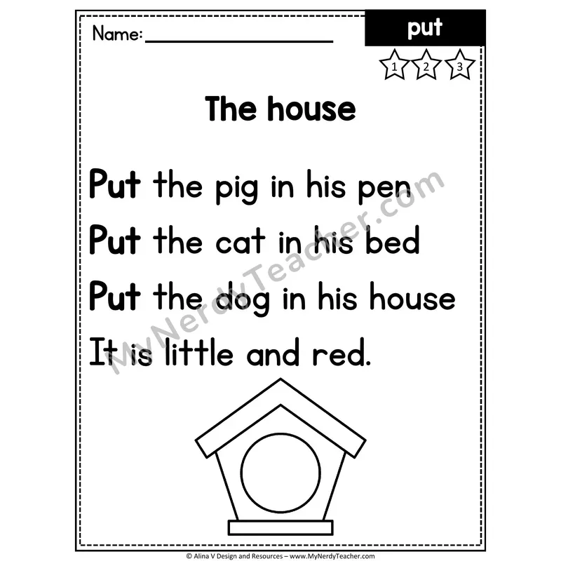1st Grade Sight Word Poem — Put
