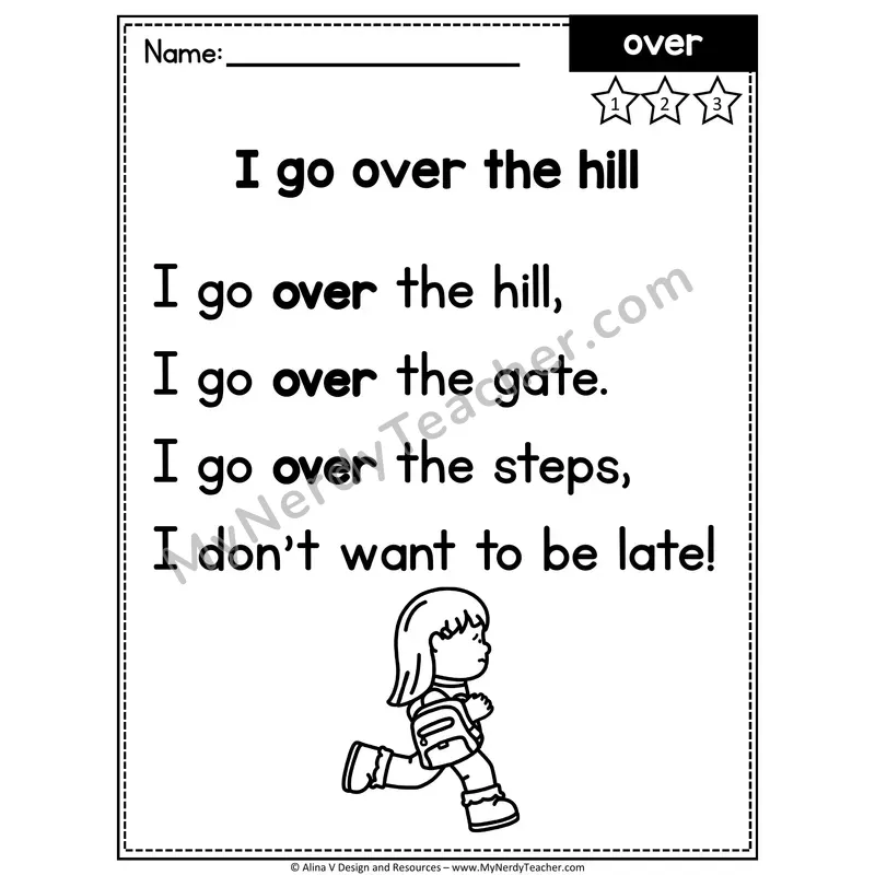 1st Grade Sight Word Poem — Over