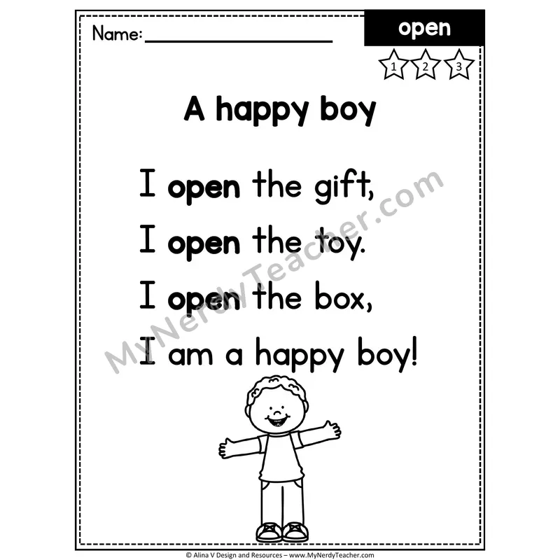 1st Grade Sight Word Poem — Open