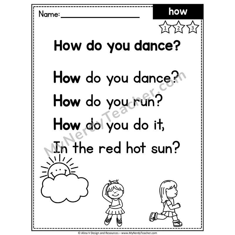 1st Grade Sight Word Poem — How