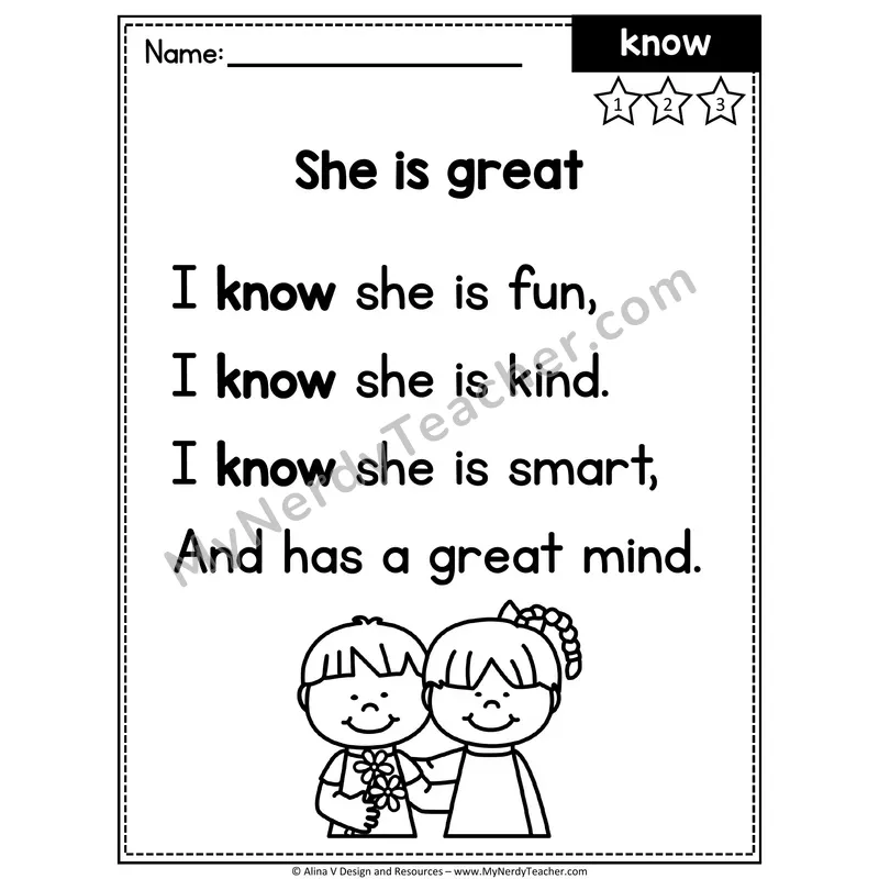 1st Grade Sight Word Poem — Know