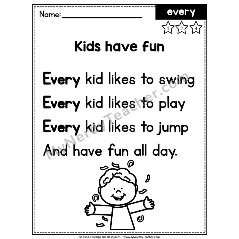 1st Grade Sight Word Poem — Every