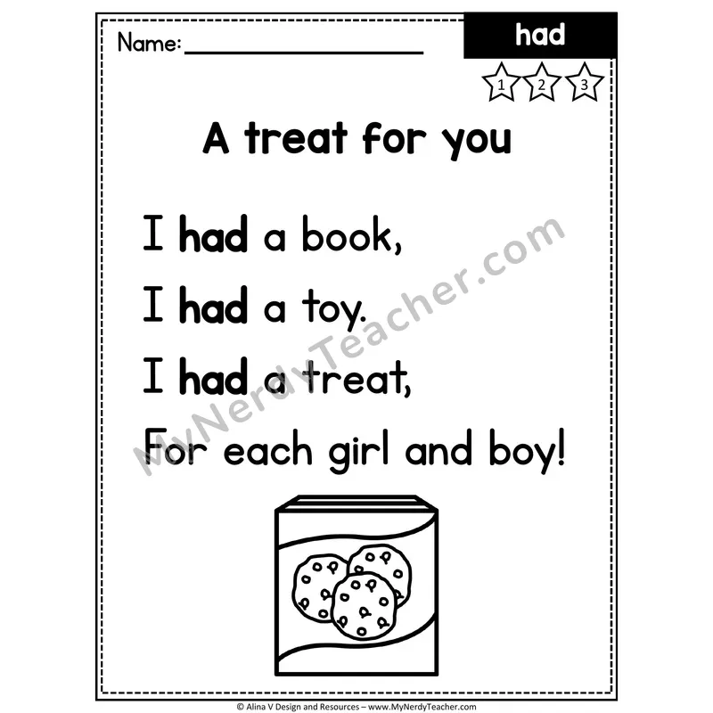 1st Grade Sight Word Poem — Had