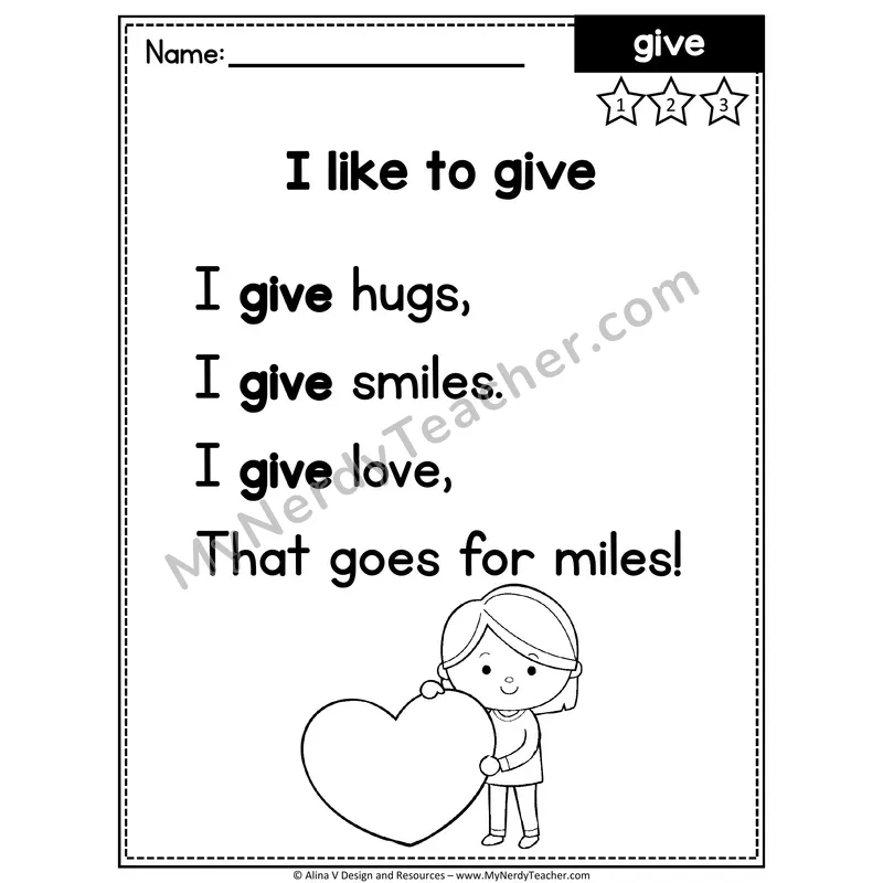1st Grade Sight Word Poem — Give