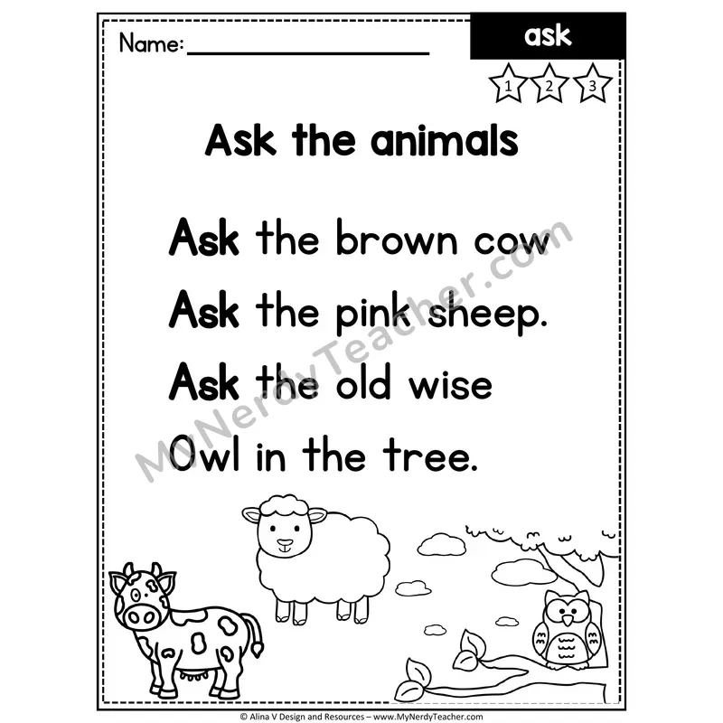 1st Grade Sight Word Poem — Ask