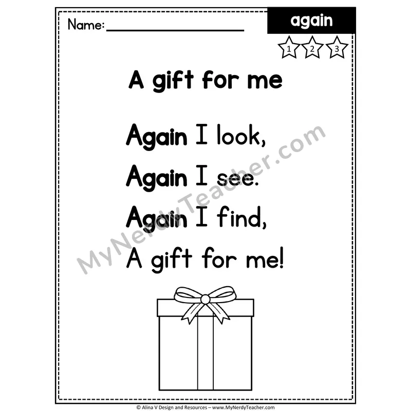 1st Grade Sight Word Poem — Again