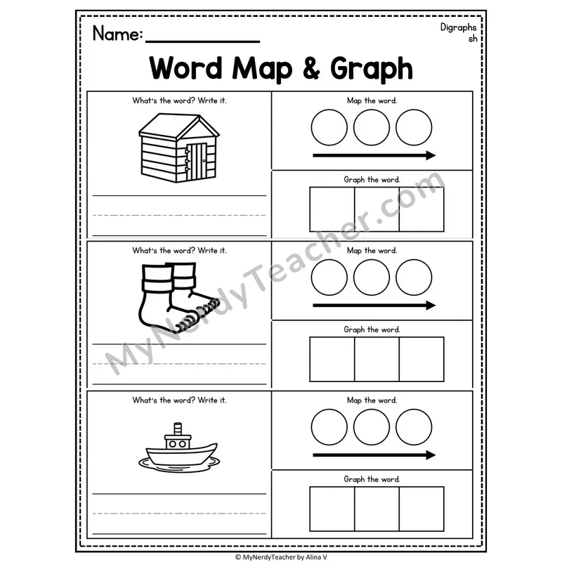 Digraphs Word Map and Graph Worksheet