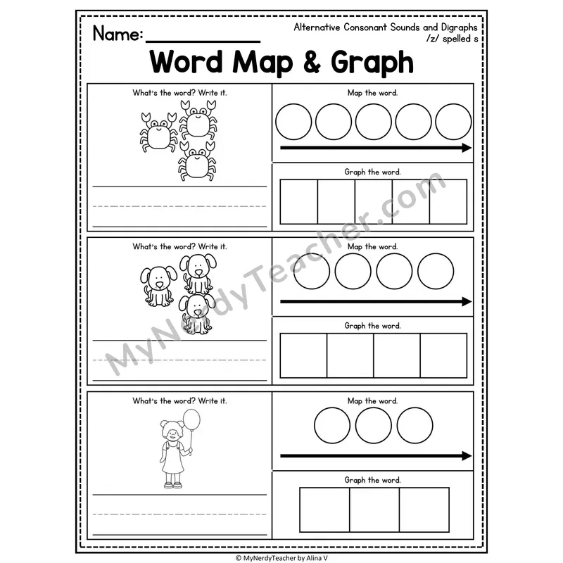 Alternative Consonant Sounds Word Map and Graph Worksheet
