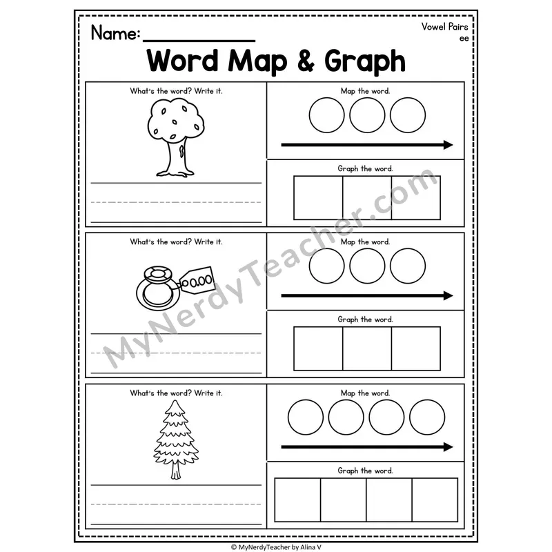 Vowel Teams Word Map and Graph Worksheet
