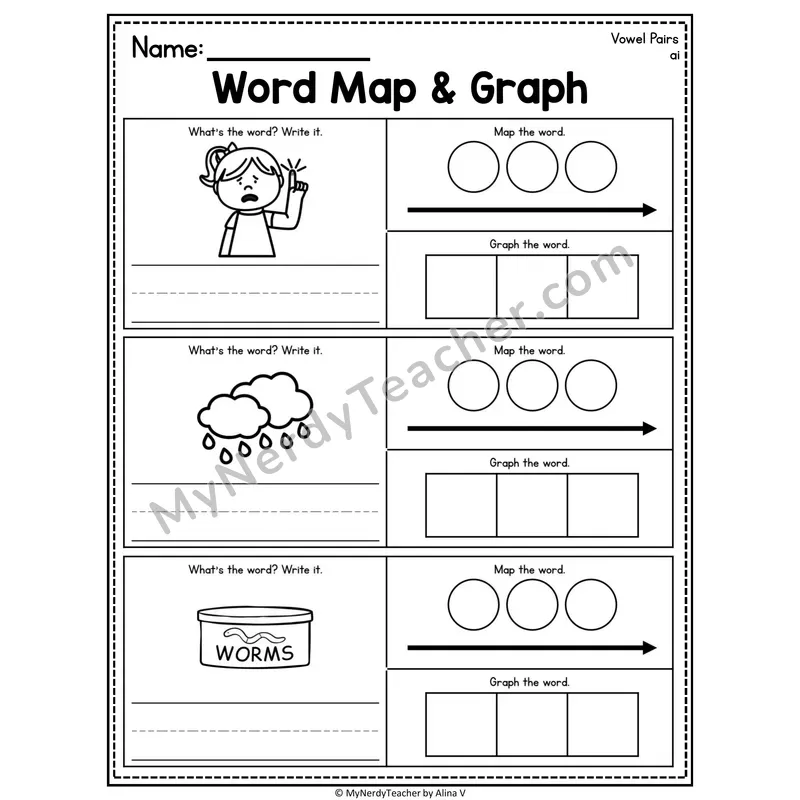 Vowel Teams Word Map and Graph Worksheet