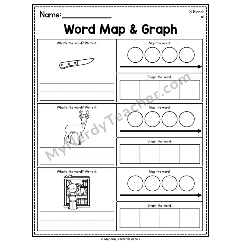 Consonant Blends Word Map and Graph Worksheet