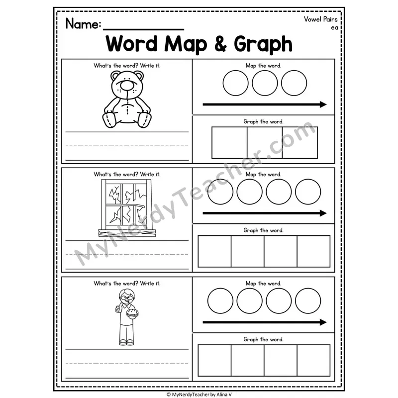 Vowel Teams Word Map and Graph Worksheet