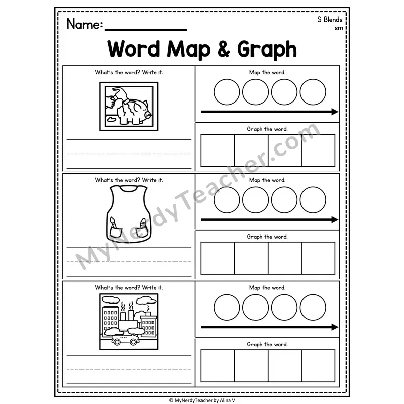 Consonant Blends Word Map and Graph Worksheet