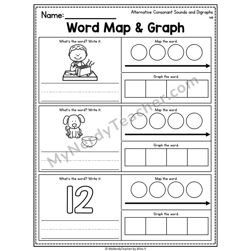 Alternative Consonant Sounds Word Map and Graph Worksheet