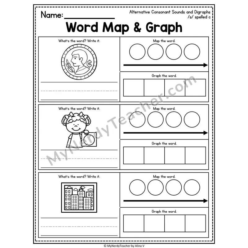 Alternative Consonant Sounds Word Map and Graph Worksheet