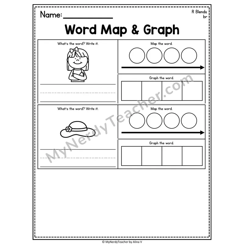 Consonant Blends Word Map and Graph Worksheet