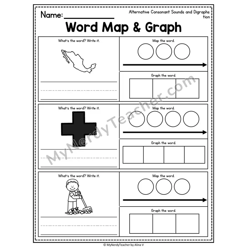 Alternative Consonant Sounds Word Map and Graph Worksheet