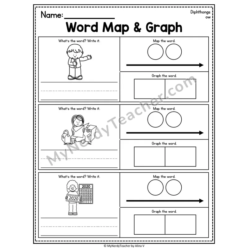 Diphthongs Word Map and Graph Worksheet