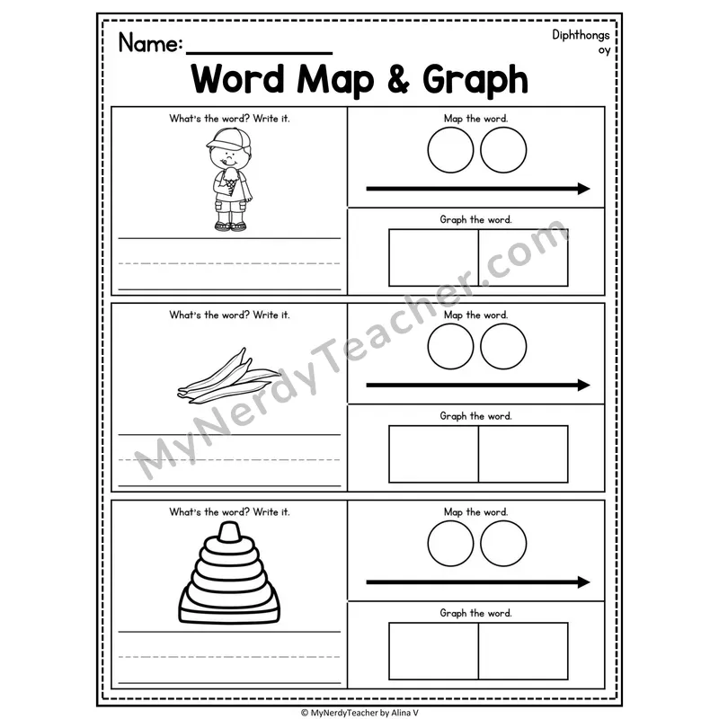 Diphthongs Word Map and Graph Worksheet