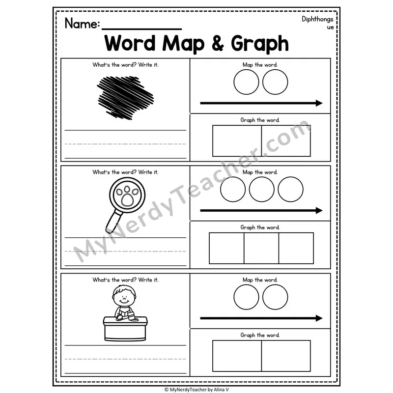 Diphthongs Word Map and Graph Worksheet