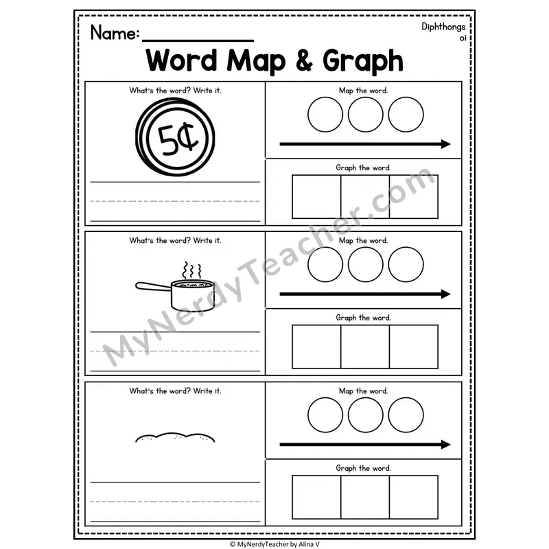 Diphthongs Word Map and Graph Worksheet