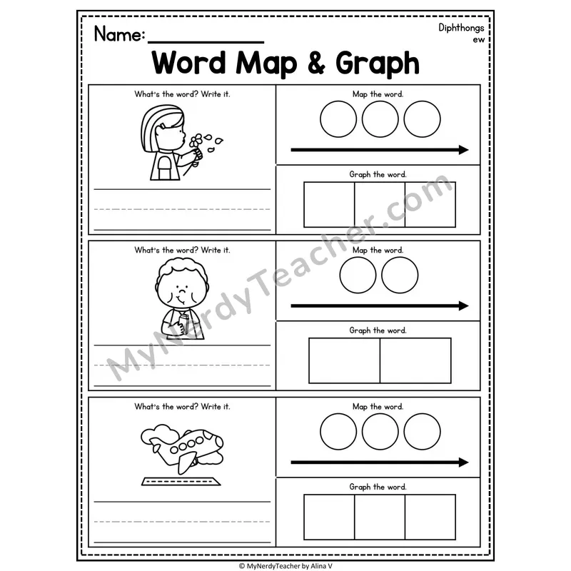 Diphthongs Word Map and Graph Worksheet