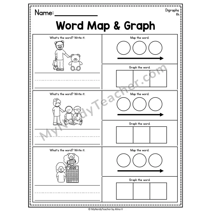 Digraphs Word Map and Graph Worksheet