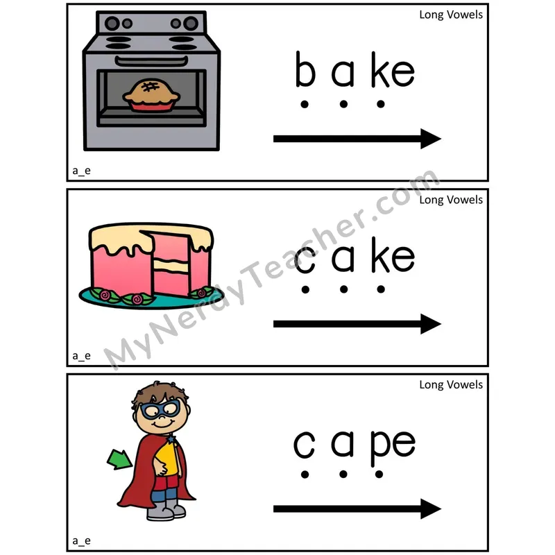 Long Vowels VCe Blending Cards