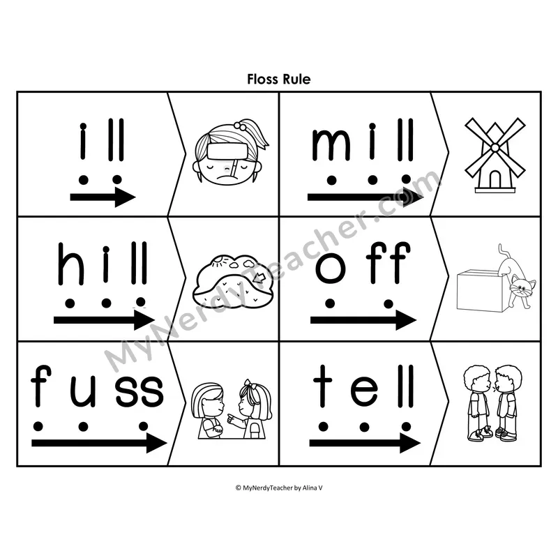 Floss Rule Blending & Segmenting Cards (B&W)