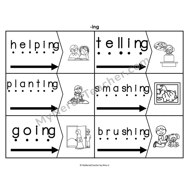 Suffix -ed Blending & Segmenting Cards (B&W)