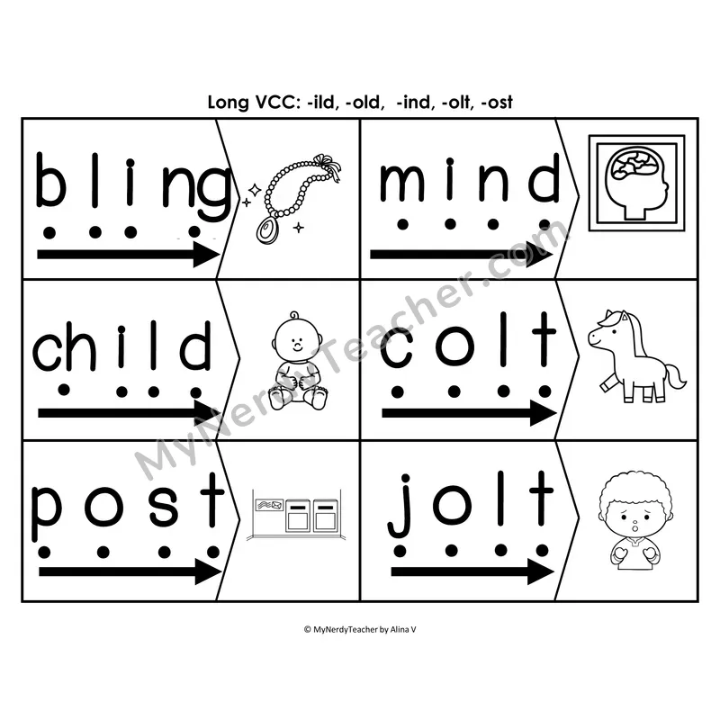 dge Trigraph Blending & Segmenting Cards (B&W)