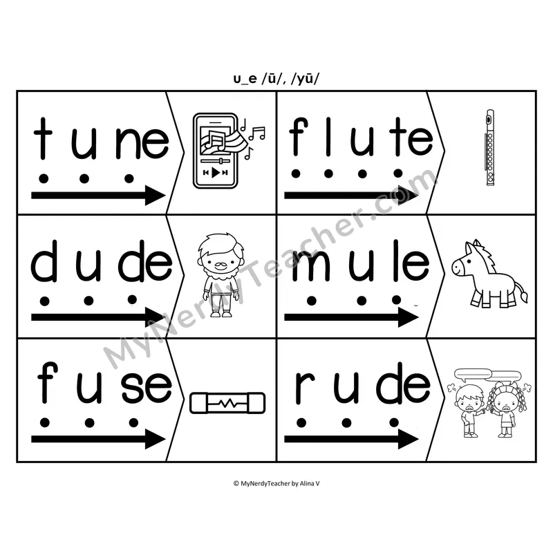 e_e Silent E Blending & Segmenting Cards (B&W)
